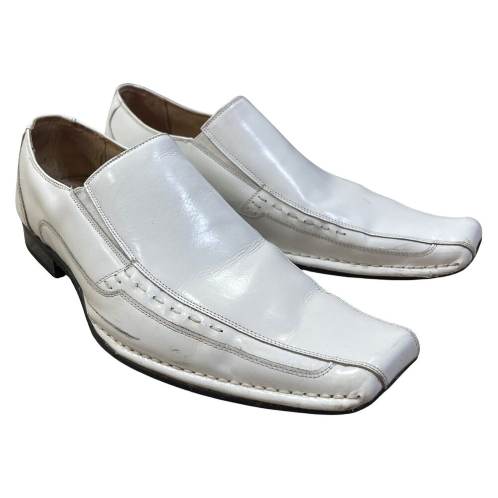Stacy Adams Templin Bike Toe Loafer White Size 9.5 M Leather (READ)